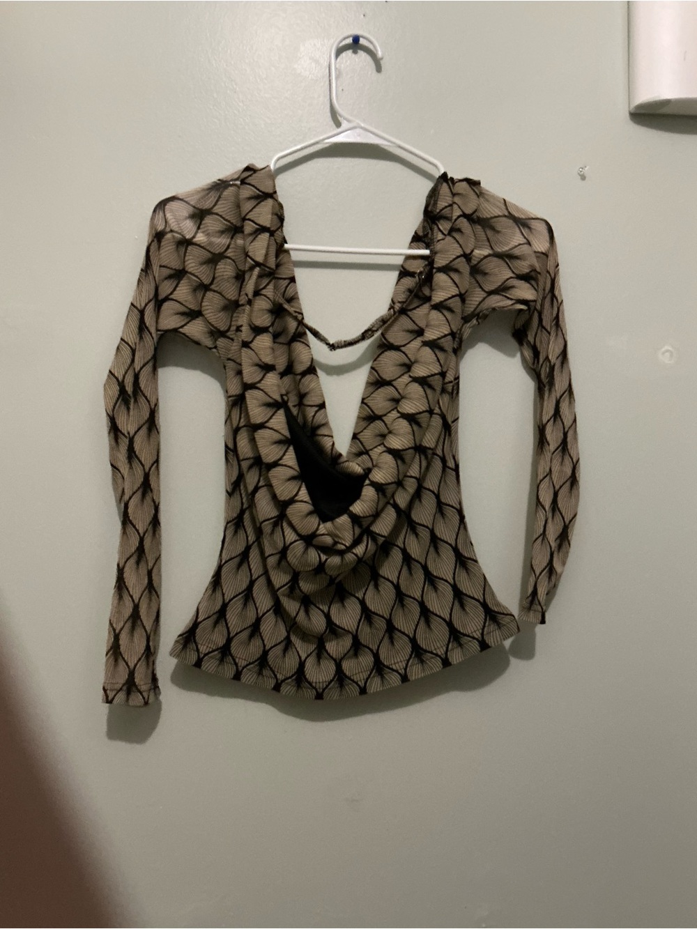 Fashion Nova Beige & Black Cowl Neck Long Sleeve Top